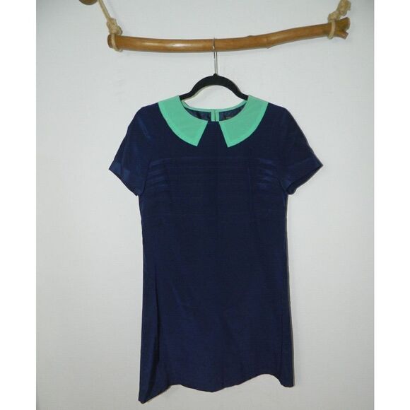 Marc By Marc Jacobs Dresss Navy Blue Silk Green‎ Peter Pan Collar Mini Size 2 - Picture 1 of 10